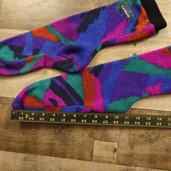 Vintage L.L. Bean Fleece Socks M Multicolor Geometric Pattern Cozy Warm Retro - Picture 6 of 7